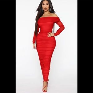 Fashion Nova red off the shoulder dress size L
